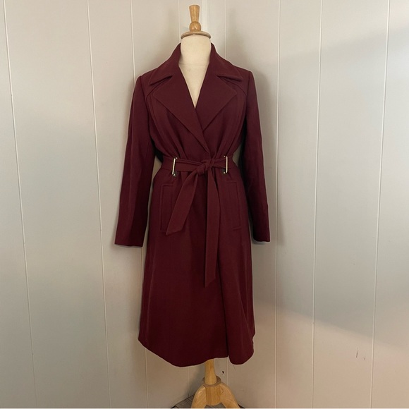 Worthington Burgundy Wool Blend Long Coat Women’s XL Mid Calf 1 Button Belted - Picture 1 of 12